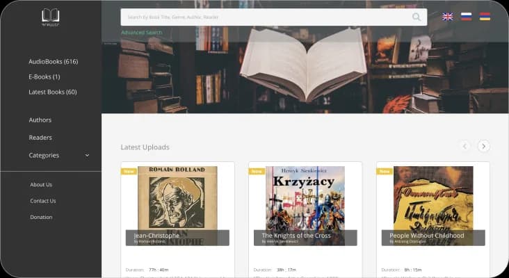 Multilingual support with fixed navigation, smart search and book promotions