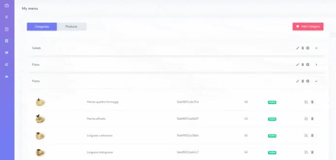 Intuitive interface allowing to create menu and describe menu items