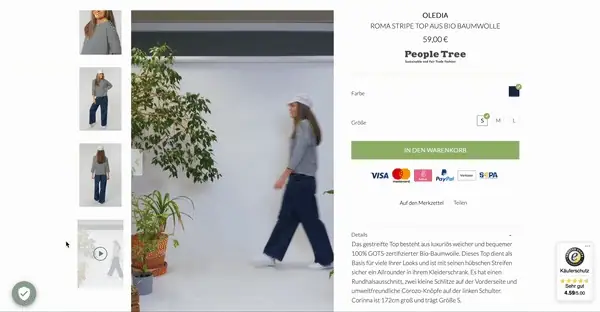 Video on the product detail page